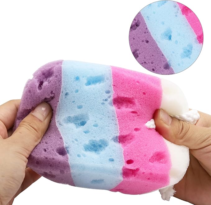 BTYMS 3 Pieces Exfoliating Bath Sponge Body Sponges Shower Loofah Soft Bathing Pouf Foam Lufa Body Scrubber