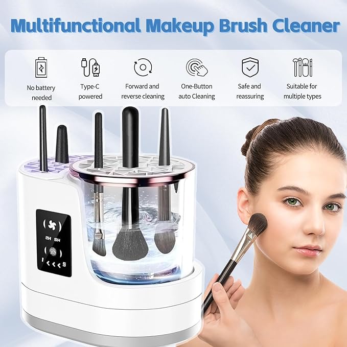 3-in-1 Electric Makeup Brush Cleaner, Dryer & Storage Drying Available Fast Cleaning & Automatic Cleaning Tool for All Size Brushes