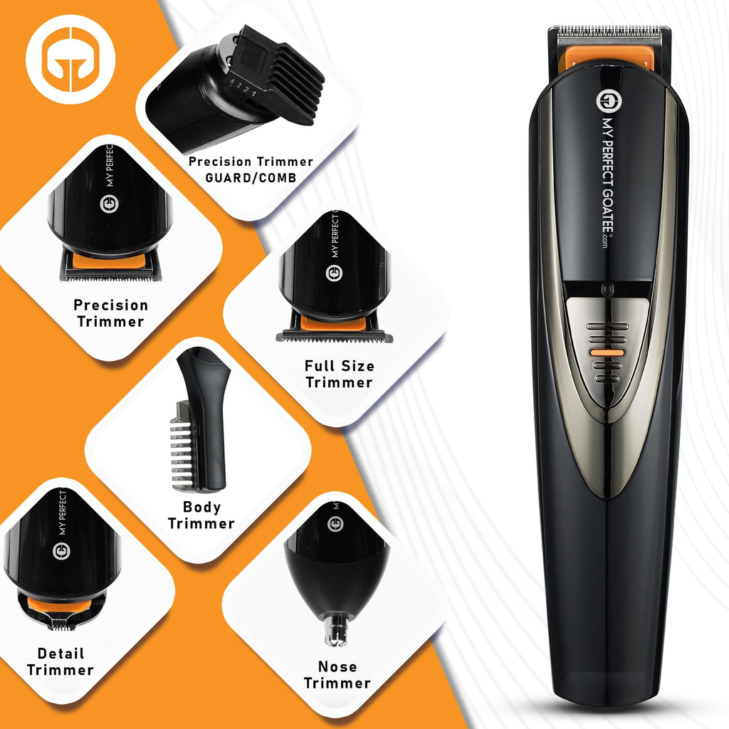 My Perfect Goatee®️ 13-in-1 Mens Grooming Kit - LED Display Beard Trimming Kit with Travel Bag, Charging Stand, & More - Waterproof, Cordless Electric Trimmer for Nose, Body, & More – Ideal Gift Set