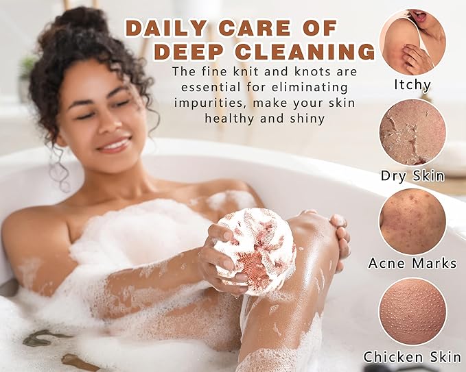 2 Pack African Net Sponge Exfoliating Body Scrubber Bath Sponge for Daily Use (Blush+Champange)