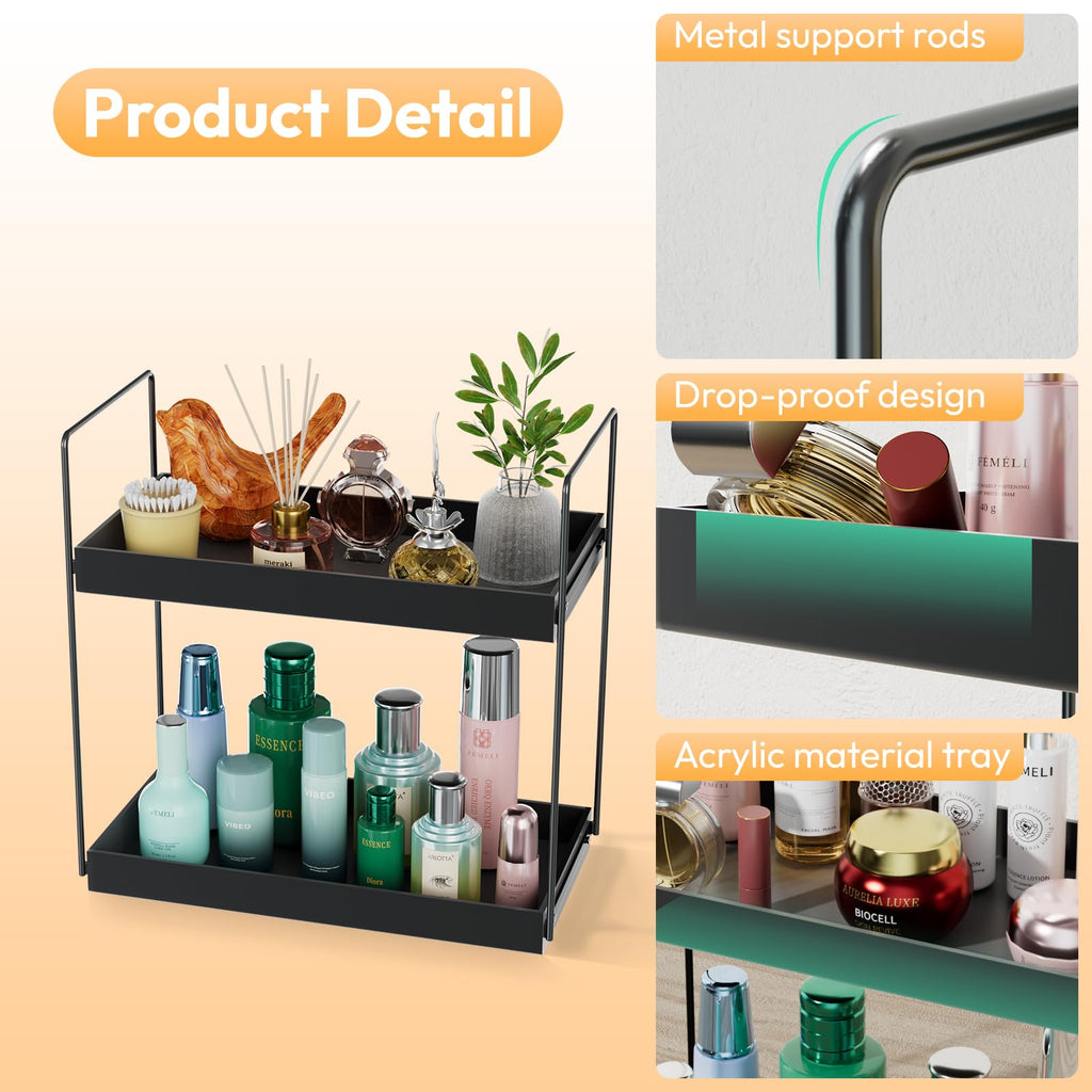 NPPLUS Bathroom Countertop Organizer, 2 Tier Metal Vanity Counter Skincare Shelf, Matte Black, 13.6"L x 6.9"W x 13.8"H