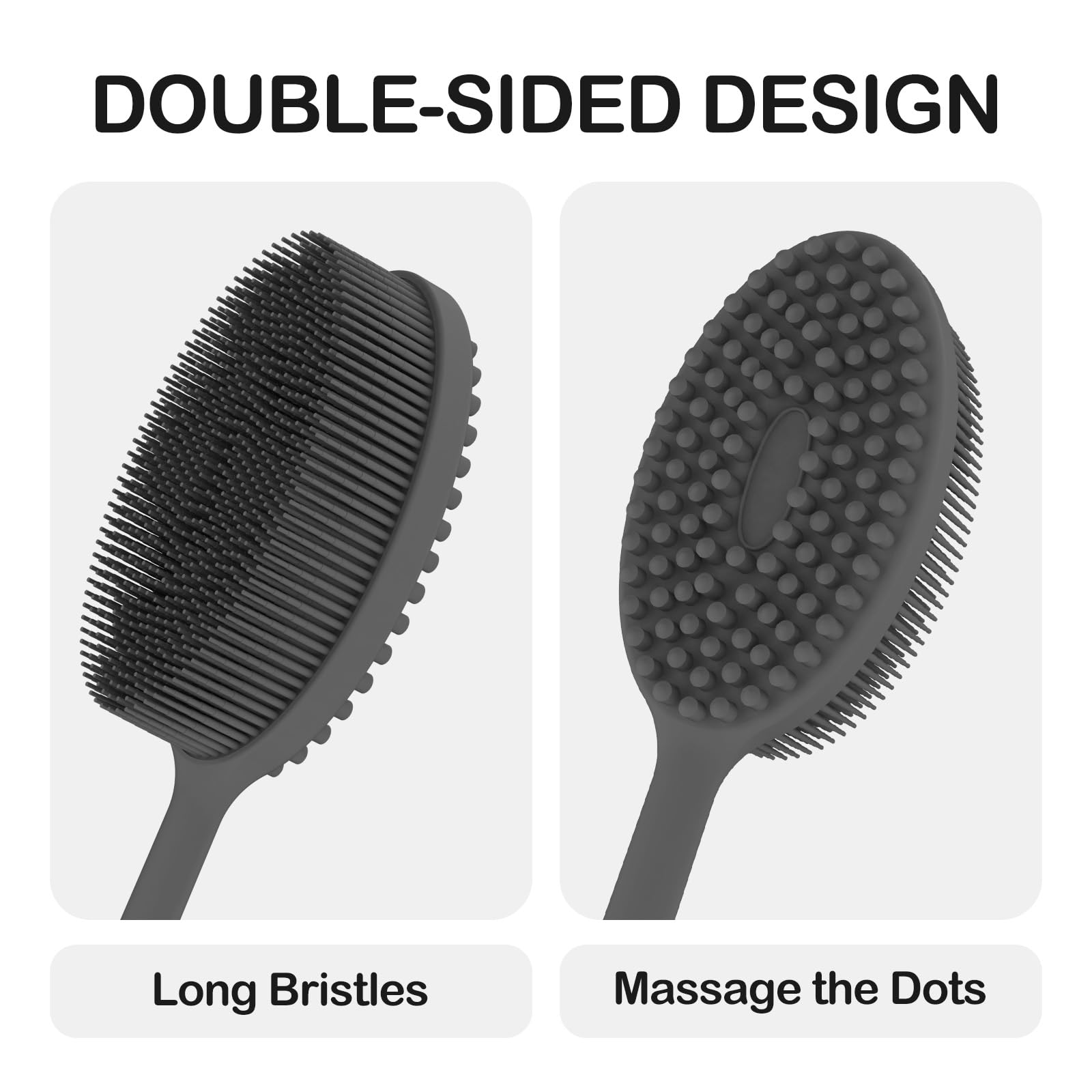 MateeyLife Silicone Body Scrubber Exfoliator with Handle, Gentle Back Scrubber for Shower, Bath Scrubber for Body