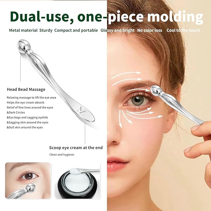 LeMeeOly 2Pcs Gua Sha Facial Tools Stainless Steel, Detailer GuaSha Set for Face Neck, Natural Skin Care Metal Gua Sha Lymphatic Drainage Face Massage Tool (Guasha & Eye Cream Applicator)