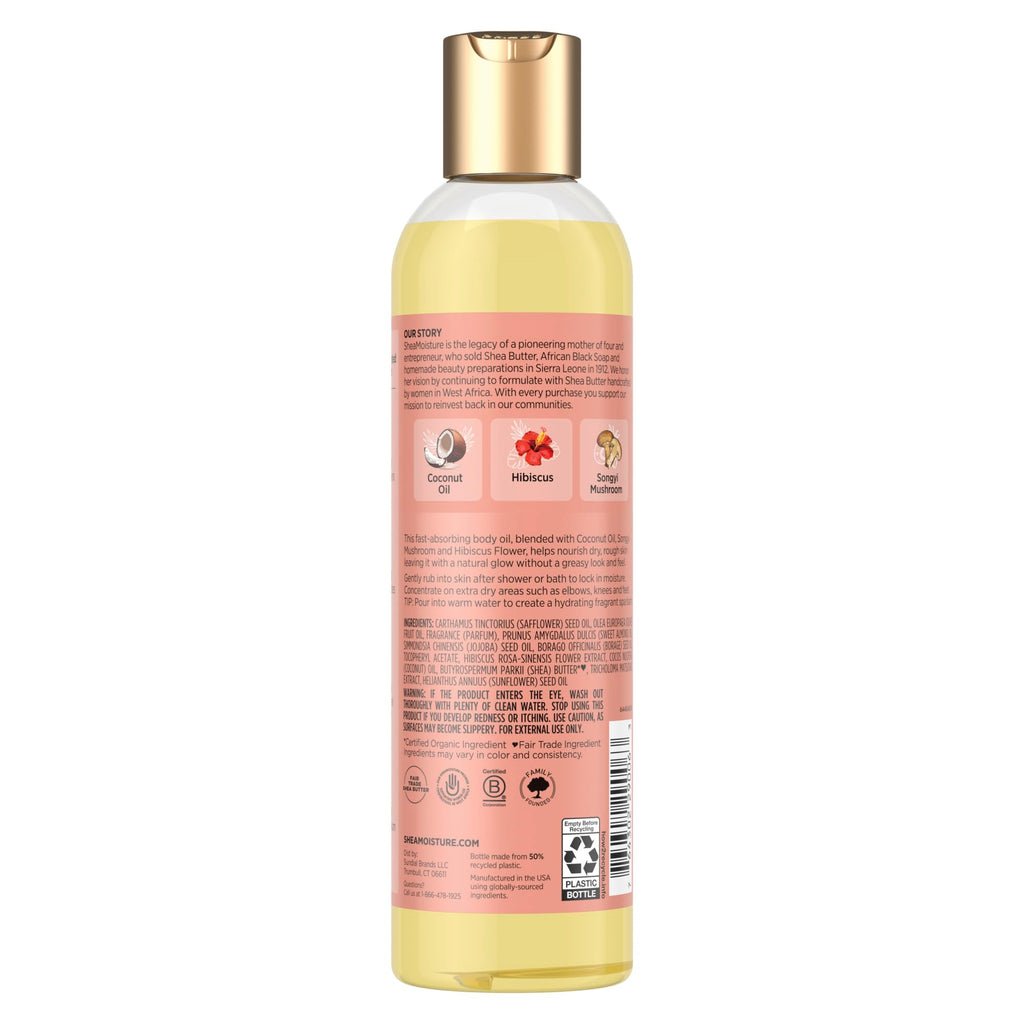 Shea Moisture Coconut & Hibiscus Massage Oil and Body Oil for Dry Skin, Bath Oil with Coconut Oil and Vitamin E Oil for Skin, 8 oz