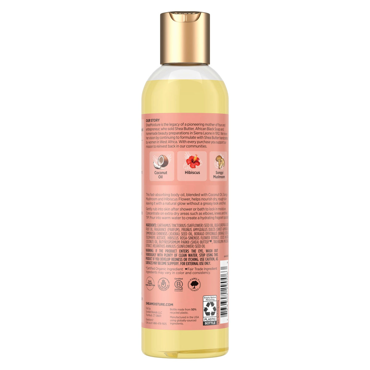 Shea Moisture Coconut & Hibiscus Massage Oil and Body Oil for Dry Skin, Bath Oil with Coconut Oil and Vitamin E Oil for Skin, 8 oz