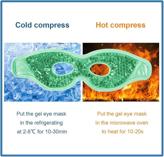 Ruzzut Cooling Gel Eye Mask with Eye Holes, 2 PCS Cold Eye Packs for Puffiness & Swelling, Reusable Hot Cold Compress Heat Ice Gel Pack, Green and Blue