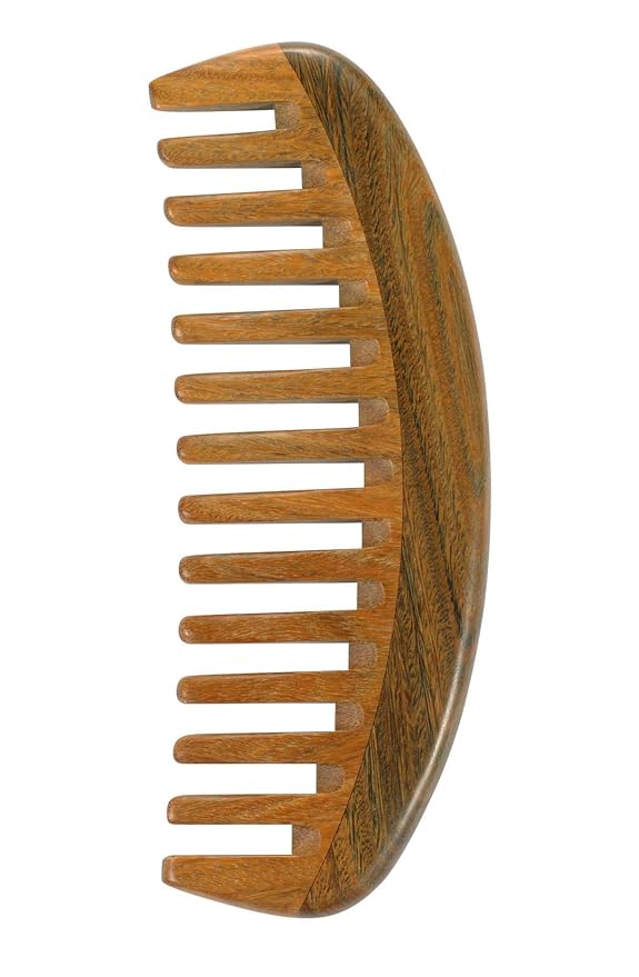 Louise Maelys Green Sandalwood Moon Comb For Curly Hair Wide Tooth Comb