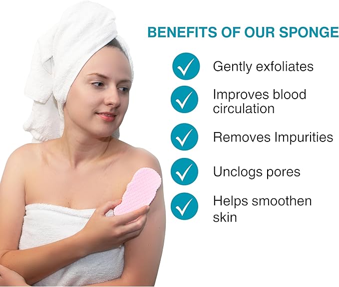 Exfoliating Sponges (4 pcs) - Super Soft Exfoliating Bath Shower Sponge - Removes Dead Skin and Impurities from Body - Great for Adults and Children - Pink & Blue & White & Gray