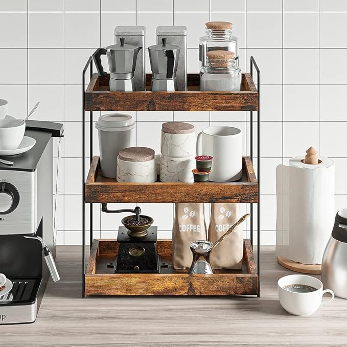 SANRETAHO 3-Tier Wood Bathroom Counter Organizer, Kitchen Spice Rack
