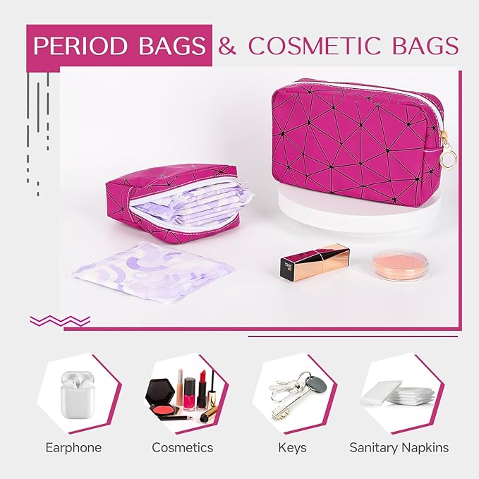 Likesing Period Bag for Teen Girls, Leather Sanitary Napkin Storage Bag, Portable Menstrual Pad Bag Period Pads Pouch, Small Make Up Bags (Rose red)