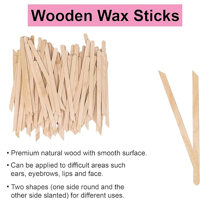 Mibly 200 Pcs Wooden Wax Sticks - Eyebrow, Lip, Nose Small Waxing Applicator Sticks for Hair Removal and Smooth Skin - Spa and Home Usage