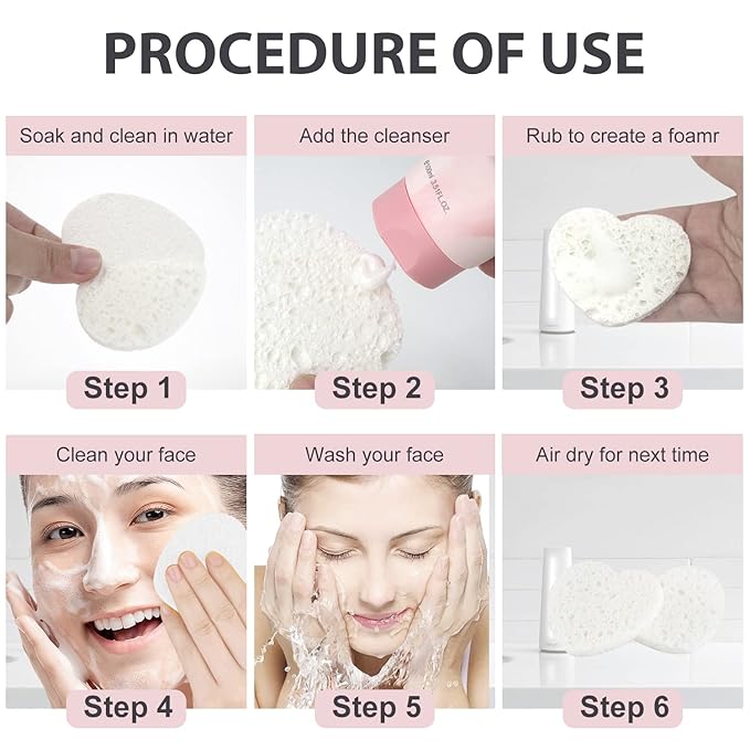 100-Count Compressed Facial Sponges for Estheticians Heart Shape Natural Cellulose Sponge Cosmetic Spa Sponges for Face Cleansing, Massage, Pore Exfoliating, Mask, Makeup Removal, White+Pink