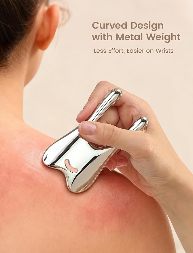Lemove Stainless Steel Gua Sha Facial Tool - Massage Tool for for Face, Jawline Shaper, Reducing Double Chin, Whole Body Gua Sha Tool, Lymphatic Drainage Massager, Facial Skin Care - Silver