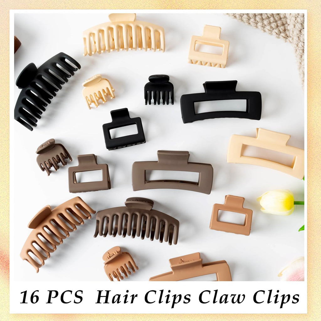16 PCS 4.4" Large Hair Clips,Claw Clips,FDBJulyy Hair Clips for Women & Girls,4 Styles 4 Colors 16 Pack Strong Hold Matte Claw Hair Clip for Women Thick Hair & Thin Hair, 90's Vintage