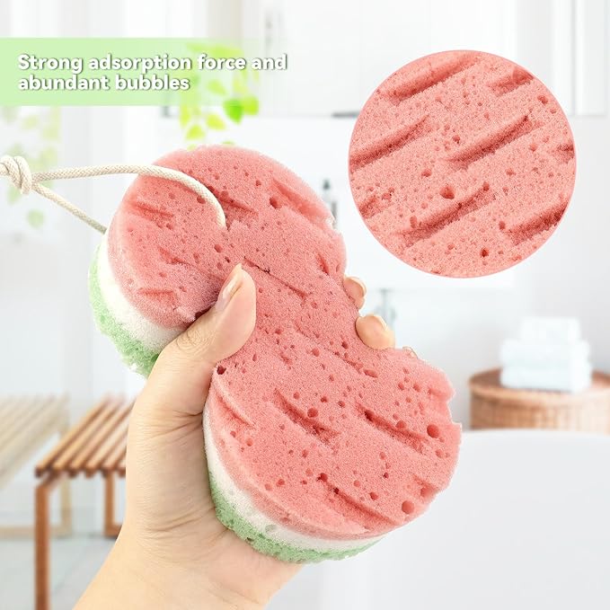 2 Pcs Bath Sponge, Deep Cleansing Body Loofah Sponge for Women Men, Large Size 3 Colors Foam Loofah for Gentle and Deep Exfoliation