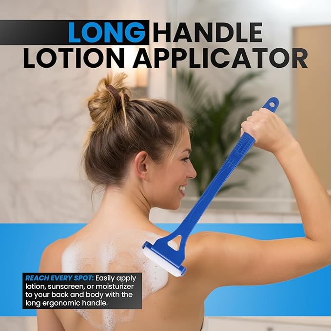 FOREVER GEM Long Handle Lotion Applicator – Flexible Cream Spreader for Back & Body – Apply Sunscreen, Tanning Lotion, or Moisturizer – Washable Pad – Ideal for Seniors, Travel & Gifting