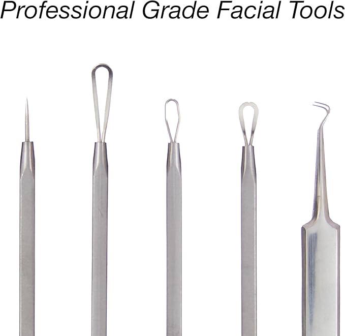 4pc Skin Glow Kit - Professional Blackhead Removal Stainless Steel Facial Instruments Storage Case Esthetician Acne Extractor Supply