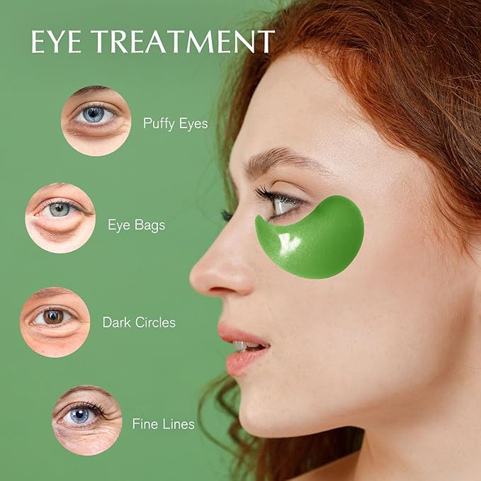 Enaskin Naturals Under Eye Patches for Women and Men: 30 Pairs Green Tea Eye Masks with Caffeine, Collagen & Hyaluronic Acid - Cooling Hydrogel Eye Gels for Refreshed-Looking Skin (Green Tea)