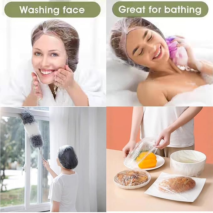 100PCS Disposable Shower Caps, Plastic Clear Hair Cap Large Thick Waterproof Bath Caps for Women & Men Unisex Reusable Travel Essentials for Deep Conditioning, Hair Treatment, Hotel, Spa, and Home Use