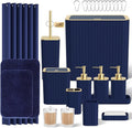 InnJoey Bathroom Accessory Set - Bathroom Set, 12PC Bathroom Accessories Set, Navy Blue Bathroom Accessories Set, Mini Trash Can, Toilet Brush, Trash Can & Soap Dispenser