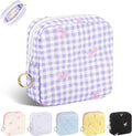 Playexen Period Bag for Teen Girls, Quilted Sanitary Napkin Storage Bag, Cute Bow Tie Menstrual Pad Pouch Tampon Holder (Plaid-Purple)