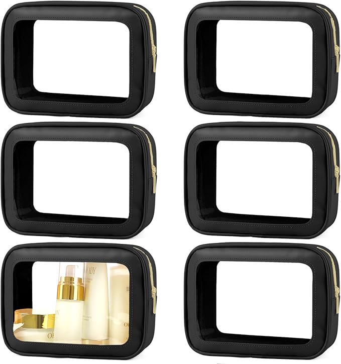 YOPCDJ 6PCS Clear Toiletry Bag,TSA Approved Travel Pouch with Zipper for Cosmetics and Toiletries，Diaper Bag Organizer Pouch Set, Purse Organizer and Clear Car Bag for Women and Kids