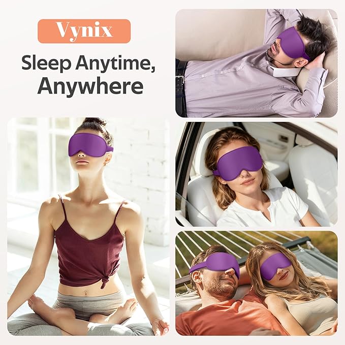 Vynix® Sleep Mask for Women Men - 100% Blackout Eye Masks for Sleep - 3D Soft Sleeping Mask for Side Sleepers - Zero Pressure Lash Extensions Eye Cover Shade for Airplane Travel Essentials, Purple