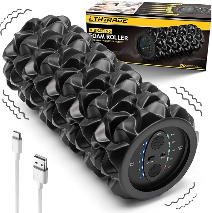 LTHTRADE Vibrating Foam Roller, High Density Massage Roller for Back Pain Relief & Muscle Recovery and Physical Therapy, 5-Speed Rechargeable Exercise Roller, 2 Modes