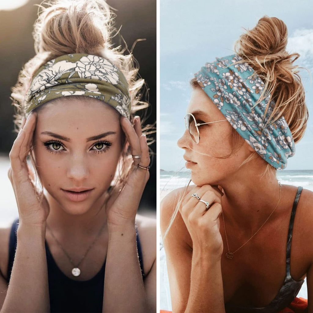 Huachi Boho Headbands for Women Wide Head Bands, Yoga Workout Hair Bands for Women's Hair Non Slip, Summer Womens Headbands Hair Accessories 6 Pack