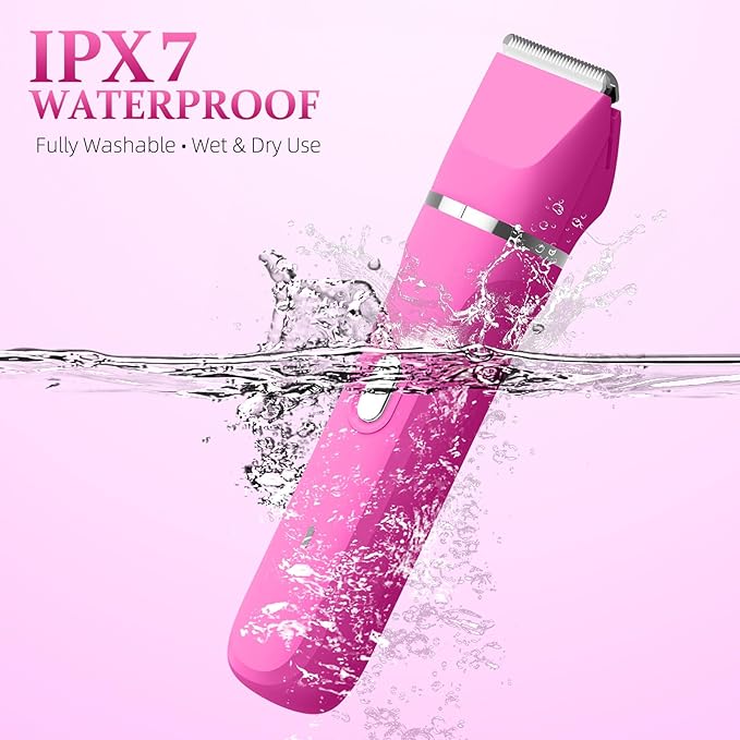 5-in-1 Bikini Trimmer for Women, IPX7 Waterproof Electric Razors Shaver, Cordless Body Hair Trimmer, Facial & Pubic Hair Removal, Ceramic Blade (Magenta)