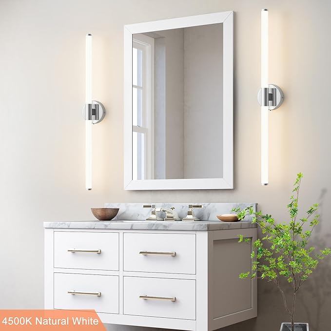 Bathroom Wall Sconces Set of 2 Hardwired Dimmable 5CCT LED Bathroom Light Fixtures Over Mirror 360° Full Lighting 31" Long Vanity Light Bar Modern Chrome Wall Sconce for Bedroom Living Room