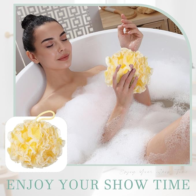 Sunnyray 4 Pack Loofah Bath Sponge Lace Mesh Set Large 60g Shower Poufs Body Scrubber Bath Loofah Ball Body Wash Sponge Exfoliating Scrubber Luffa Puff for Women Men Cleanse Skin Accessories(Fresh)