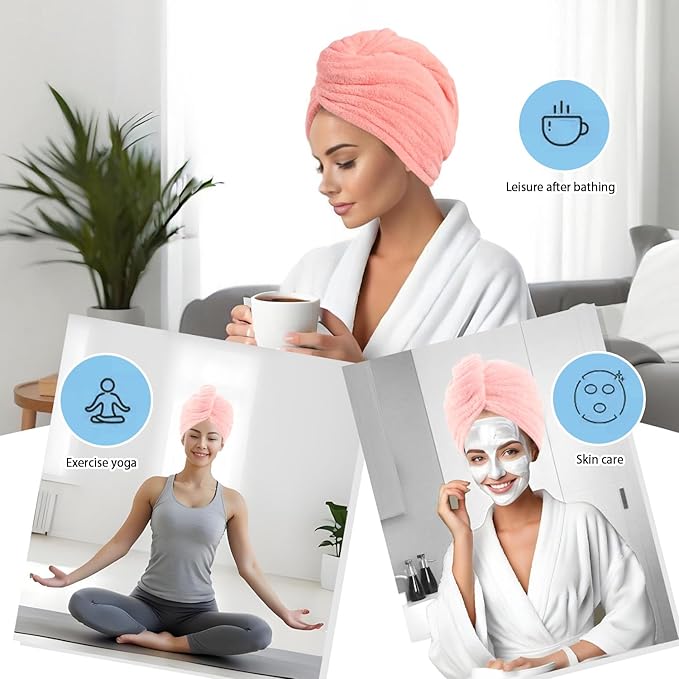 Microfiber Hair Drying Towel Wrap for Women, Hair Turbans Towel for Wet Hair,turbie Twist Hair Towels(The Color of the Picture is for Reference only) (Pink,Light Pink)
