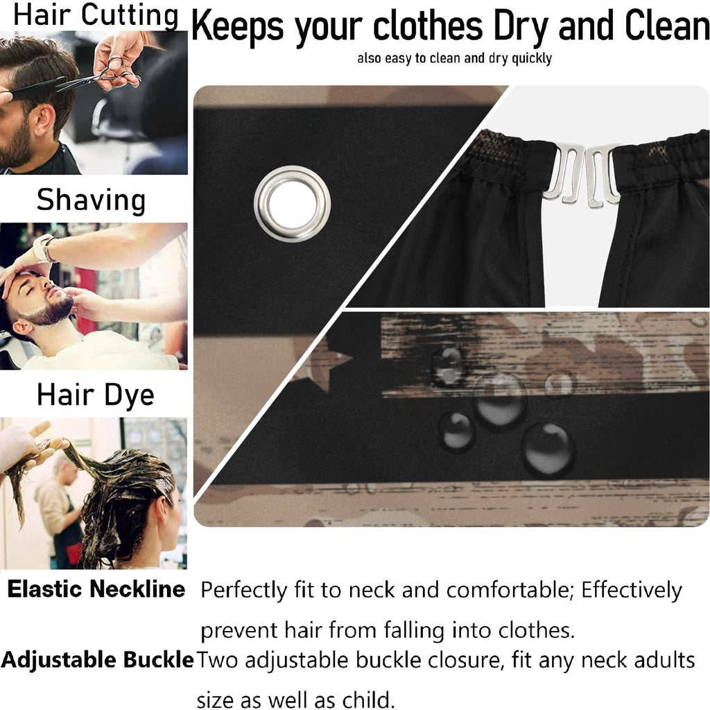 Visesunny Barber Cape with American Flag & Desert Camouflage - Polyester Hair Cutting Salon Apron, Anti-Static, Water-Resistant Shaving Cloth & Beard Shaving Bib