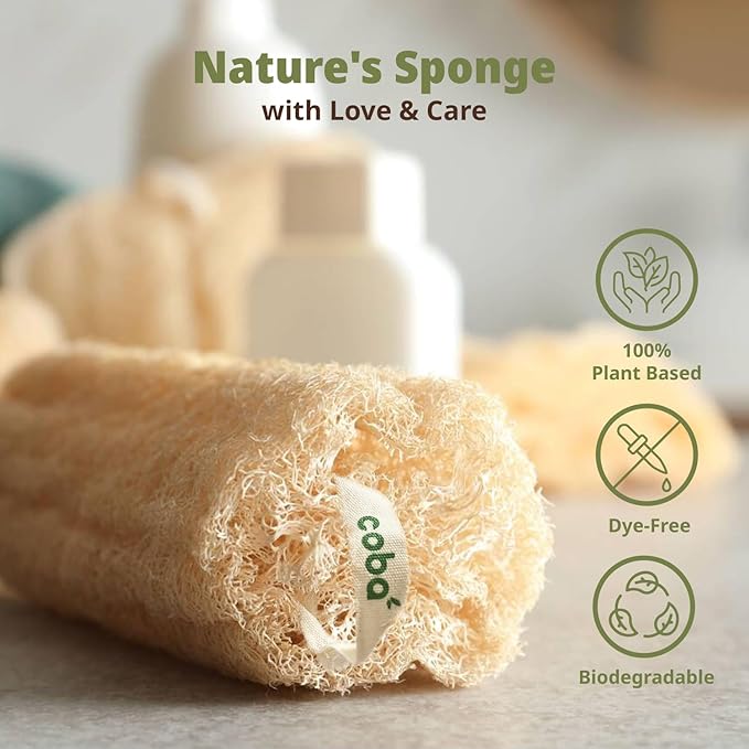 Natural Loofah Sponge Set (4-Pack) | Shower Loofah Exfoliating Body Scrubber for Women & Men | Multi-Use Sponge for Shower, Spa, Kitchen, Pet | 100% Natural, Dye-Free, Eco-Friendly