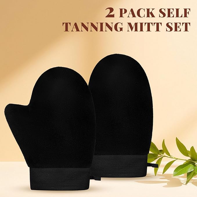 2 Pack Self Tanning Mitt - Elastic Wrist Tanning Gloves Prevents Staining, Tanning Mitt Applicator for Tanning Mousse or Lotion