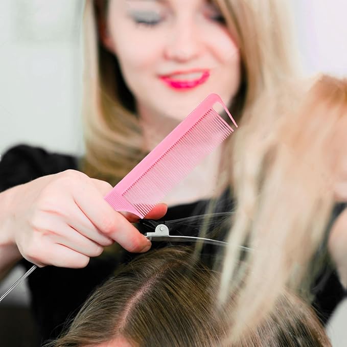 5 Pcs Detangling Brush Set - Cushion Nylon Bristles, Dual Edge, Teasing, and Styling Comb (Pink)