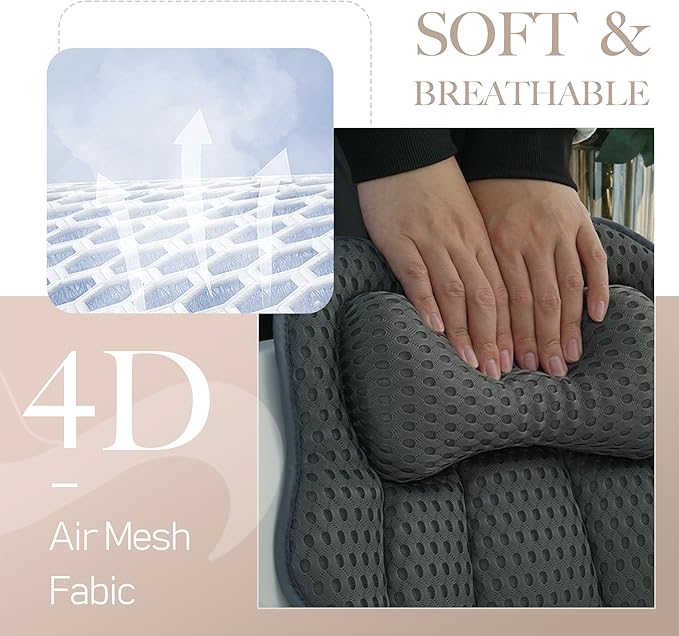 Joeyset Bath Pillow for Tub, 4D Air Mesh Breathable Fabric, Soft Supportive Bathtub Cushion for Head Neck Back, Ergonomic Spa Pillow with Strong Suction Cups, Quick-Drying, Machine Washable (Gray)