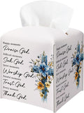 Cross Easter Tissue Box Cover, PU Leather Drawstring Bottom - God Bible Verse, Wildflower Cross Decor, Thank You, Farewell, for Friends, Colleagues, Christians | Decorative Organizer