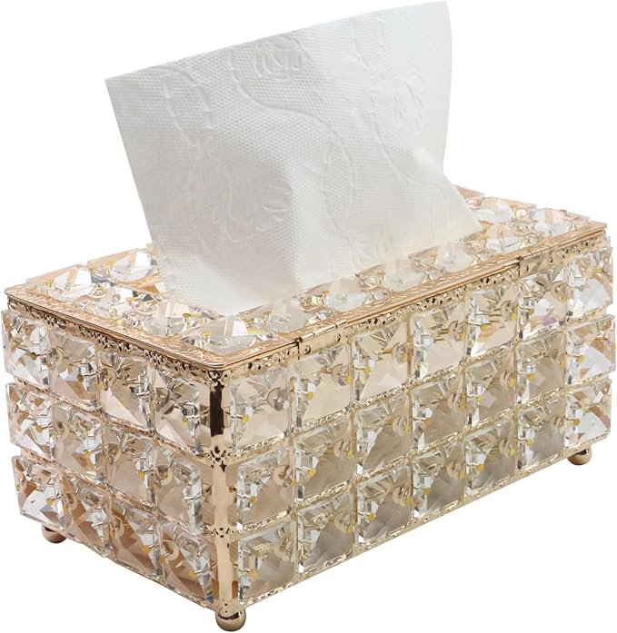 Geesatis Tissue Box Cover,Rectangle Tissue Box Holder,Gold 8''x4.5''x3.5''