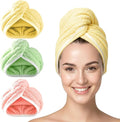 3 Pack Microfiber Hair Towel Wrap for Women, Fast Drying Hair Turban with Button, Anti-Frizz Large Hair Towel for All Hair Styles, Soft & Absorbent Hair Drying Towel