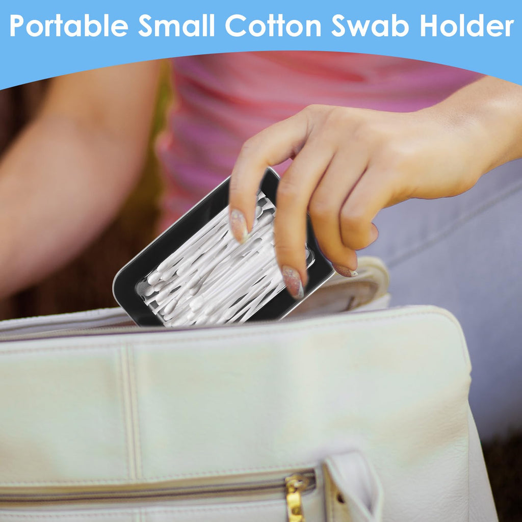 MBAIYO 4Pcs Cotton Swab Holder for Travel, Portable Floss Picks Case with Dustproof Lid Refillable Floss Pick Dispenser Travel Flosses Picks Case with Dustproof Lid for Cotton Swabs Hair Ties (Black)
