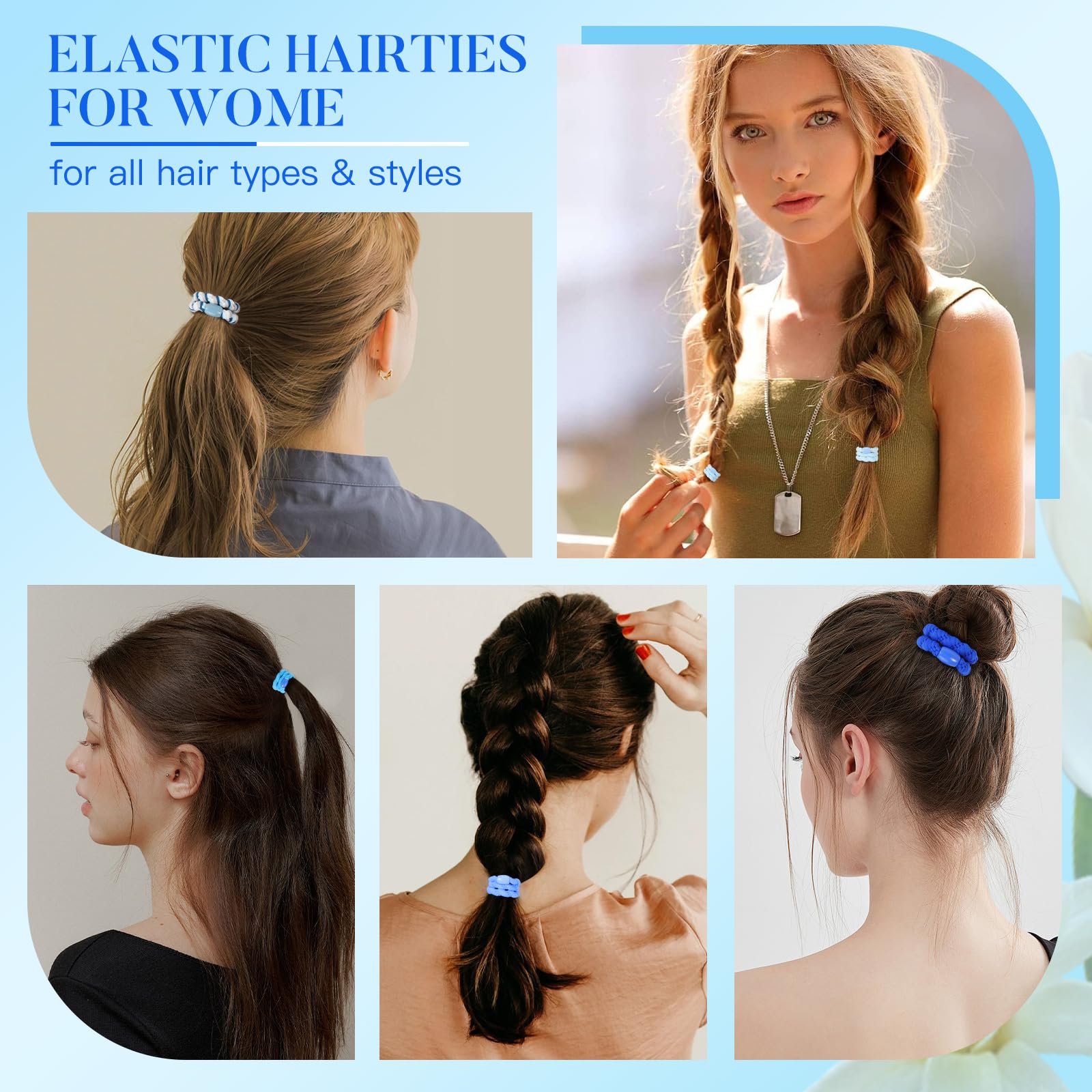 FORENEE 10Pcs Braided Hair Ties for Thick Hair - Blue Sky Style 2