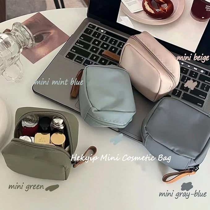 Hekyip Mini Cosmetic Bag, Travel Makeup Pouch, Portable Waterproof Cosmetic Pouch for Ladies Women, Mini (Mini Mint-blue)