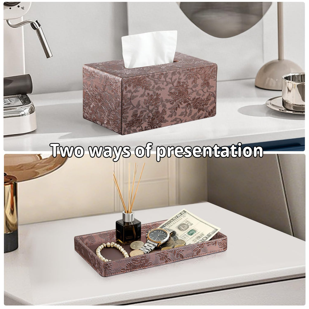 Extra Large Tissue Box Cover with Storage Tray,Rectangle Tissue Box Holder