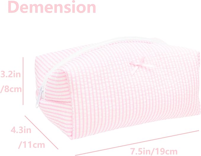 Cozy Makeup Bag for Women,Zipper Cosmetic Pouch,Stripe Ballet Pink,6 Pack