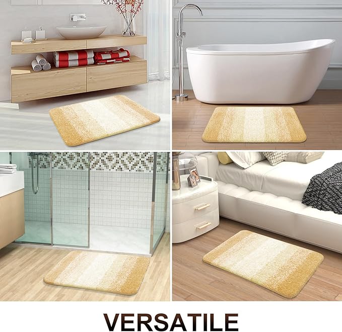 OLANLY Bathroom Rug Set 2 Piece, Soft Absorbent Microfiber Bath Mats and U-Shaped Contour Toilet Rug, Non-Slip, Machine Wash Dry, Plush Shaggy Bath Mats for Bathroom (30"x20"+24"x20", Light Yellow)