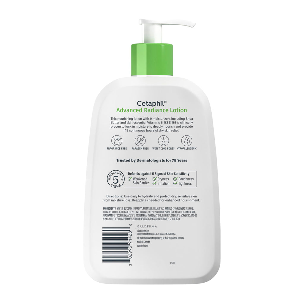 Cetaphil Advanced Radiance Body Lotion, Dry, Sensitive Skin, 16oz, 2ct