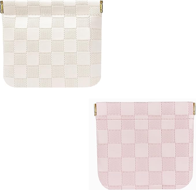 HIGH FIT Leather Pocket Cosmetic Bag for Purse,Coin Purse Lipstick Cosmetic Accessories Organizer, Travel Kit Storage Pouch,Waterproof Portable No Zipper Self-closing (Pink+White/Small)