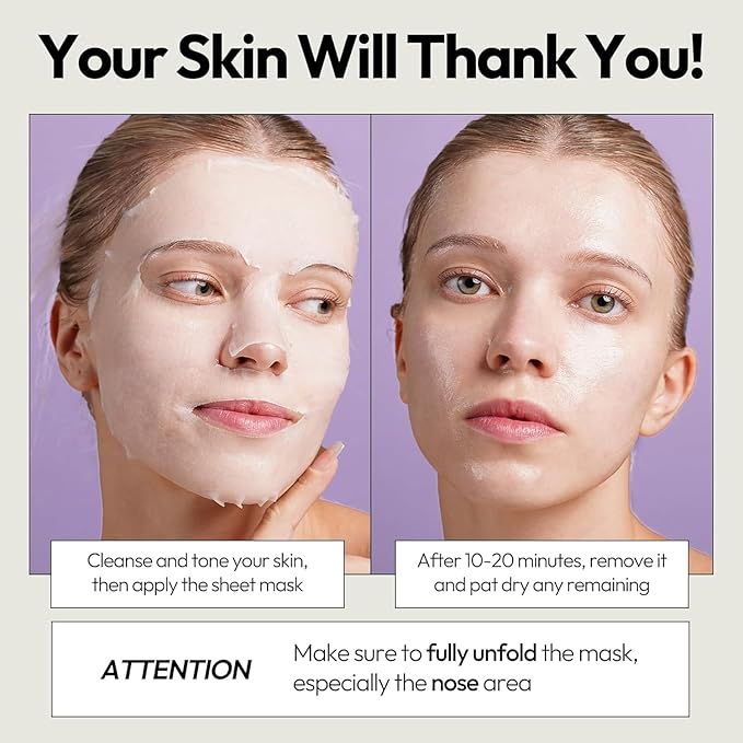 LAPCOS K Beauty Collagen Sheet Mask - Firming & Age-Defying Face Masks with Collagen Peptides - Minimizes Fine Lines & Restores Skin Elasticity - Breathable PT Cell Sheet Korean Skin Care (Pack of 10)